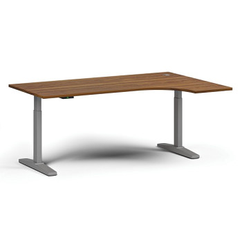 Výškově nastavitelný stůl, elektrický, 675-1325 mm, rohový pravý, deska 1800x1200 mm, šedá podnož, ořech