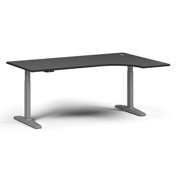 Výškově nastavitelný stůl, elektrický, 675-1325 mm, rohový pravý, deska 1800x1200 mm, šedá podnož, grafit