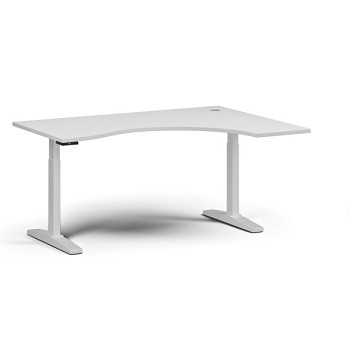 Výškově nastavitelný stůl, elektrický, 675-1325 mm, ergonomický pravý, deska 1600x1200 mm, bílá podnož, bílá