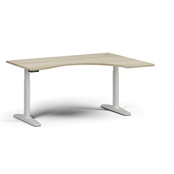 Výškově nastavitelný stůl, elektrický, 675-1325 mm, ergonomický pravý, deska 1600x1200 mm, bílá podnož, dub přírodní