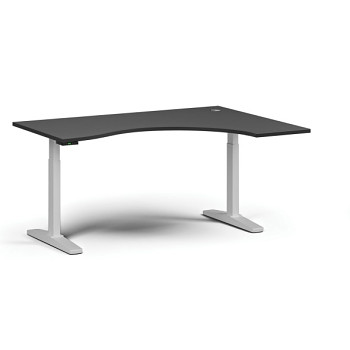 Výškově nastavitelný stůl, elektrický, 675-1325 mm, ergonomický pravý, deska 1600x1200 mm, bílá podnož, grafit
