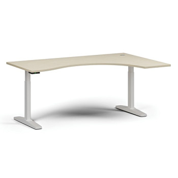 Výškově nastavitelný stůl, elektrický, 675-1325 mm, ergonomický pravý, deska 1800x1200 mm, bílá podnož, bříza