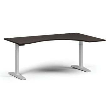 Výškově nastavitelný stůl, elektrický, 675-1325 mm, ergonomický pravý, deska 1800x1200 mm, bílá podnož, wenge