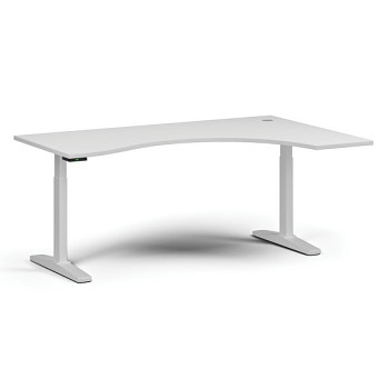 Výškově nastavitelný stůl, elektrický, 675-1325 mm, ergonomický pravý, deska 1800x1200 mm, bílá podnož, bílá