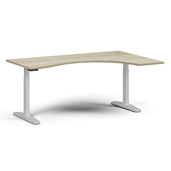 Výškově nastavitelný stůl, elektrický, 675-1325 mm, ergonomický pravý, deska 1800x1200 mm, bílá podnož, dub přírodní