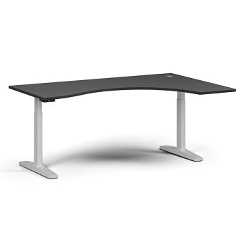 Výškově nastavitelný stůl, elektrický, 675-1325 mm, ergonomický pravý, deska 1800x1200 mm, bílá podnož, grafit