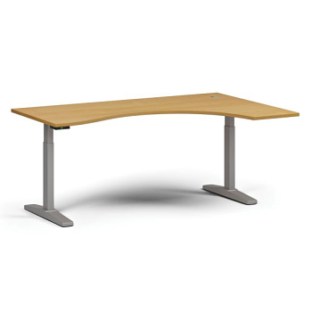 Výškově nastavitelný stůl, elektrický, 675-1325 mm, ergonomický pravý, deska 1800x1200 mm, šedá podnož, buk