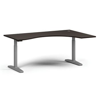 Výškově nastavitelný stůl, elektrický, 675-1325 mm, ergonomický pravý, deska 1800x1200 mm, šedá podnož, wenge