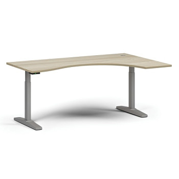 Výškově nastavitelný stůl, elektrický, 675-1325 mm, ergonomický pravý, deska 1800x1200 mm, šedá podnož, dub přírodní