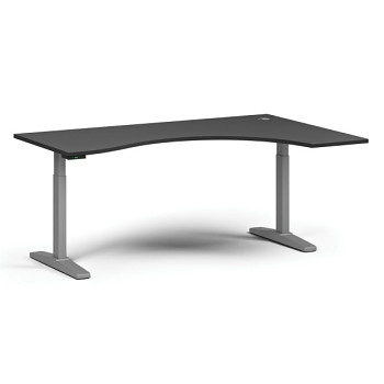 Výškově nastavitelný stůl, elektrický, 675-1325 mm, ergonomický pravý, deska 1800x1200 mm, šedá podnož, grafit