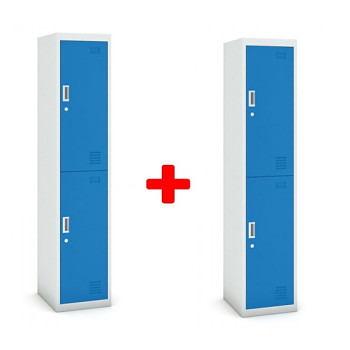 Šatní skříňka dvoudveřová 1+1 ZDARMA, cylindrický zámek, šedá/modrá