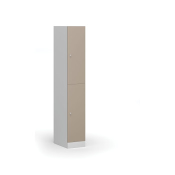 Šatní skříňka s úložnými boxy, 2 boxy, 1850 x 300 x 500 mm, cylindrický zámek, béžové dveře