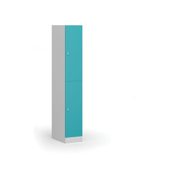 Šatní skříňka s úložnými boxy, 2 boxy, 1850 x 300 x 500 mm, cylindrický zámek, zelené dveře