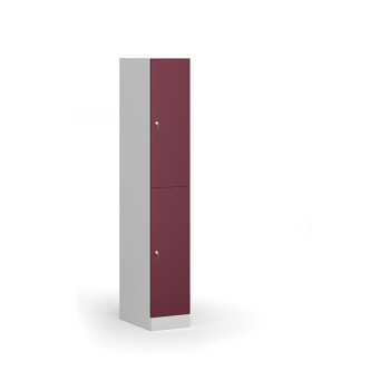 Šatní skříňka s úložnými boxy, 2 boxy, 1850 x 300 x 500 mm, cylindrický zámek, červené dveře