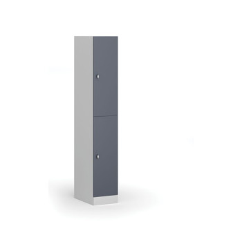 Šatní skříňka s úložnými boxy, 2 boxy, 1850 x 300 x 500 mm, otočný zámek, tmavě šedé dveře