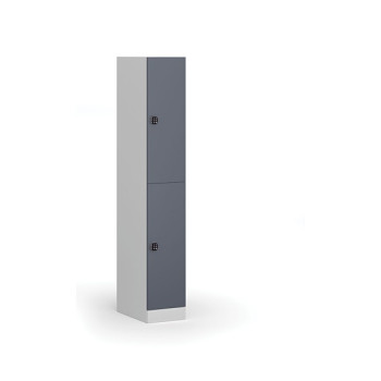 Šatní skříňka s úložnými boxy, 2 boxy, 1850 x 300 x 500 mm, kódový zámek, tmavě šedé dveře
