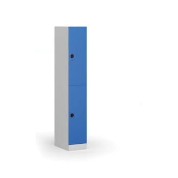 Šatní skříňka s úložnými boxy, 2 boxy, 1850 x 300 x 500 mm, kódový zámek, modré dveře