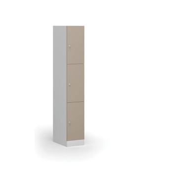 Šatní skříňka s úložnými boxy, 3 boxy, 1850 x 300 x 500 mm, cylindrický zámek, béžové dveře