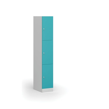 Šatní skříňka s úložnými boxy, 3 boxy, 1850 x 300 x 500 mm, cylindrický zámek, zelené dveře