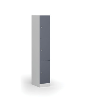Šatní skříňka s úložnými boxy, 3 boxy, 1850 x 300 x 500 mm, otočný zámek, tmavě šedé dveře