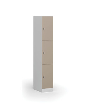 Šatní skříňka s úložnými boxy, 3 boxy, 1850 x 300 x 500 mm, otočný zámek, béžové dveře
