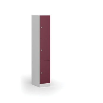 Šatní skříňka s úložnými boxy, 3 boxy, 1850 x 300 x 500 mm, otočný zámek, červené dveře