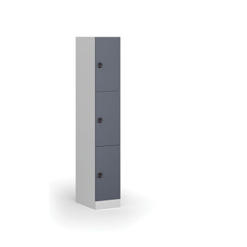Šatní skříňka s úložnými boxy, 3 boxy, 1850 x 300 x 500 mm, kódový zámek, tmavě šedé dveře