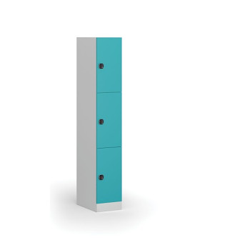 Šatní skříňka s úložnými boxy, 3 boxy, 1850 x 300 x 500 mm, kódový zámek, zelené dveře