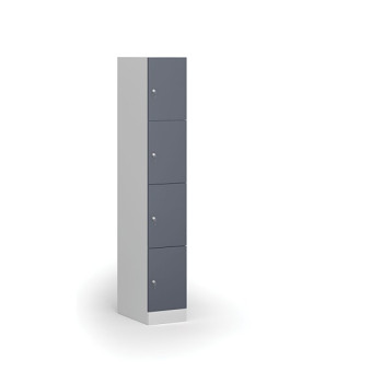Šatní skříňka s úložnými boxy, 4 boxy, 1850 x 300 x 500 mm, cylindrický zámek, tmavě šedé dveře