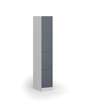 Šatní skříňka s úložnými boxy, 4 boxy, 1850 x 300 x 500 mm, otočný zámek, tmavě šedé dveře