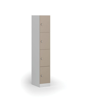 Šatní skříňka s úložnými boxy, 4 boxy, 1850 x 300 x 500 mm, otočný zámek, béžové dveře