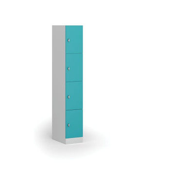 Šatní skříňka s úložnými boxy, 4 boxy, 1850 x 300 x 500 mm, otočný zámek, zelené dveře