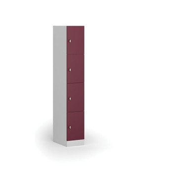 Šatní skříňka s úložnými boxy, 4 boxy, 1850 x 300 x 500 mm, otočný zámek, červené dveře