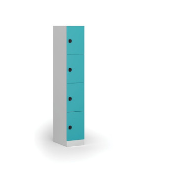 Šatní skříňka s úložnými boxy, 4 boxy, 1850 x 300 x 500 mm, kódový zámek, zelené dveře