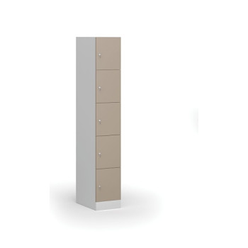 Šatní skříňka s úložnými boxy, 5 boxů, 1850 x 300 x 500 mm, cylindrický zámek, béžové dveře