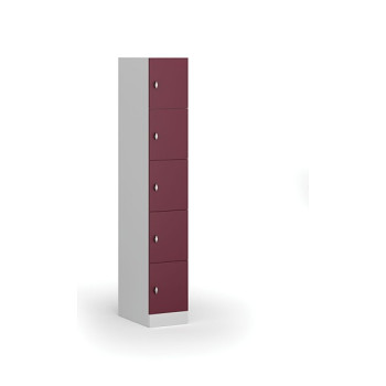 Šatní skříňka s úložnými boxy, 5 boxů, 1850 x 300 x 500 mm, otočný zámek, červené dveře