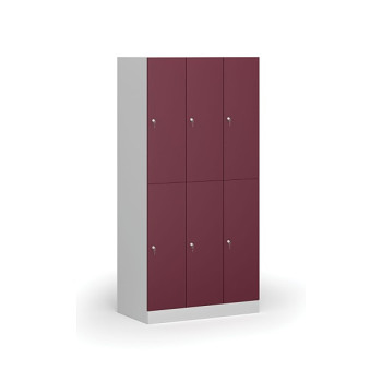 Šatní skříňka s úložnými boxy, 6 boxů, 1850 x 900 x 500 mm, cylindrický zámek, červené dveře