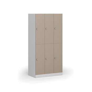 Šatní skříňka s úložnými boxy, 6 boxů, 1850 x 900 x 500 mm, otočný zámek, béžové dveře