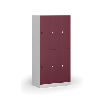 Šatní skříňka s úložnými boxy, 6 boxů, 1850 x 900 x 500 mm, otočný zámek, červené dveře