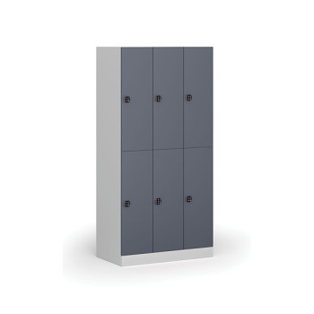 Šatní skříňka s úložnými boxy, 6 boxů, 1850 x 900 x 500 mm, kódový zámek, tmavě šedé dveře