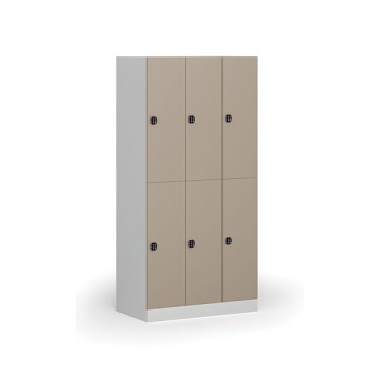 Šatní skříňka s úložnými boxy, 6 boxů, 1850 x 900 x 500 mm, kódový zámek, béžové dveře
