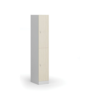 Šatní skříňka s úložnými boxy, 2 boxy, 1850 x 300 x 500 mm, cylindrický zámek, laminované dveře, bříza