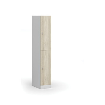 Šatní skříňka s úložnými boxy, 2 boxy, 1850 x 300 x 500 mm, cylindrický zámek, laminované dveře, dub přírodní