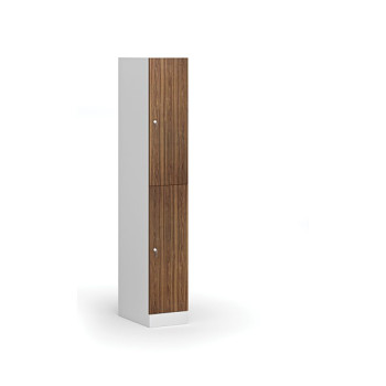 Šatní skříňka s úložnými boxy, 2 boxy, 1850 x 300 x 500 mm, cylindrický zámek, laminované dveře, ořech