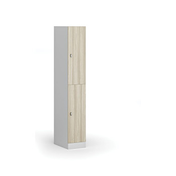 Šatní skříňka s úložnými boxy, 2 boxy, 1850 x 300 x 500 mm, otočný zámek, laminované dveře, dub přírodní