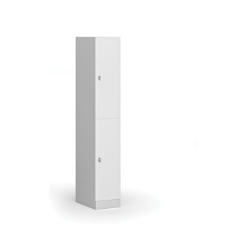 Šatní skříňka s úložnými boxy, 2 boxy, 1850 x 300 x 500 mm, otočný zámek, laminované dveře, bílá