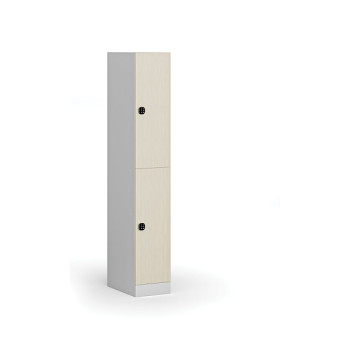 Šatní skříňka s úložnými boxy, 2 boxy, 1850 x 300 x 500 mm, kódový zámek, laminované dveře, bříza