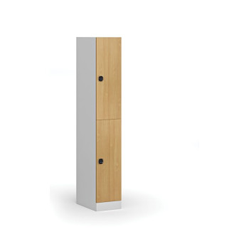 Šatní skříňka s úložnými boxy, 2 boxy, 1850 x 300 x 500 mm, kódový zámek, laminované dveře, buk