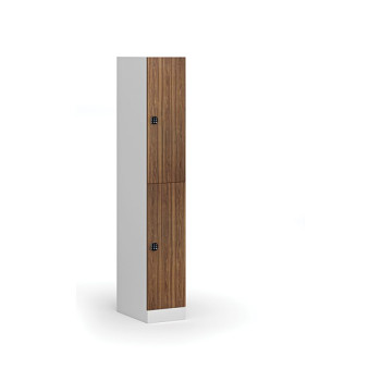 Šatní skříňka s úložnými boxy, 2 boxy, 1850 x 300 x 500 mm, kódový zámek, laminované dveře, ořech
