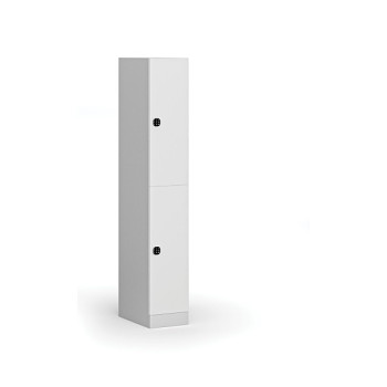 Šatní skříňka s úložnými boxy, 2 boxy, 1850 x 300 x 500 mm, kódový zámek, laminované dveře, bílá